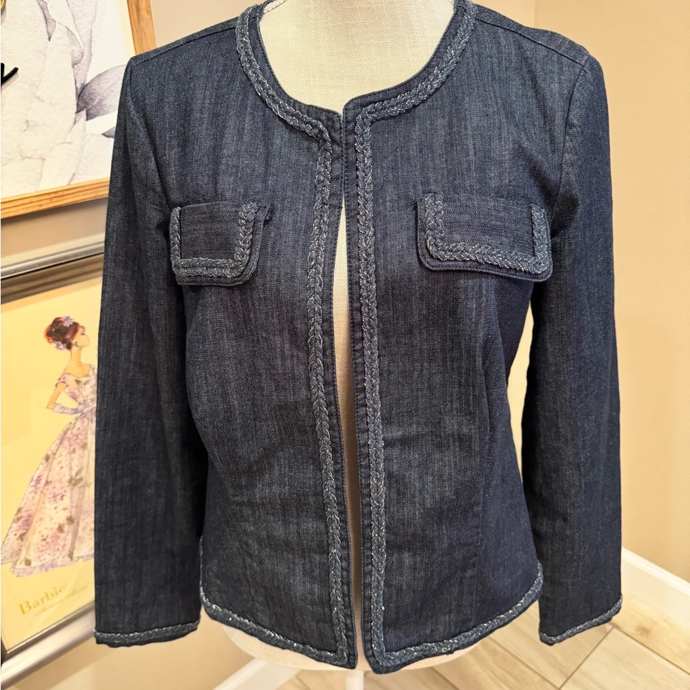 Like New! CHRISTOPHER BANKS Denim Blazer with Silver Metallic Accents